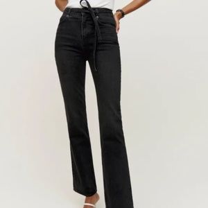 Reformation Black Jeans: Rossi Belted High Rise Bootcut Jeans